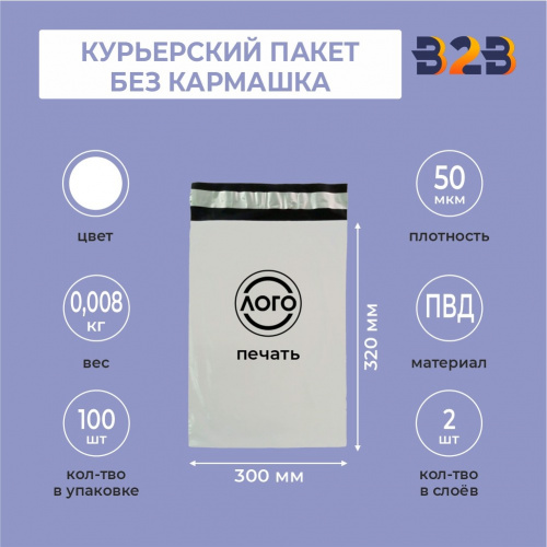 КУРЬЕРСКИЙ ПАКЕТ 300*320 ММ (50 МКМ, БЕЗ КАРМАШКА) С ВАШИМ ЛОГОТИПОМ