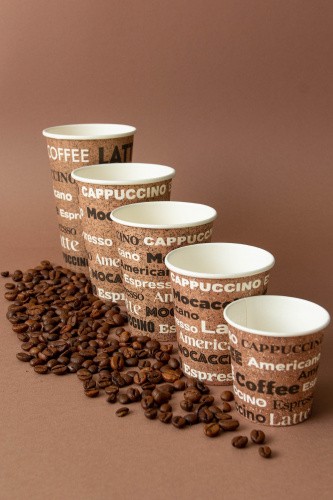 Однослойный бумажный стаканс дизайном "COFFEE" 100 мл для эспрессо и дегустаций 62*46*62 мм