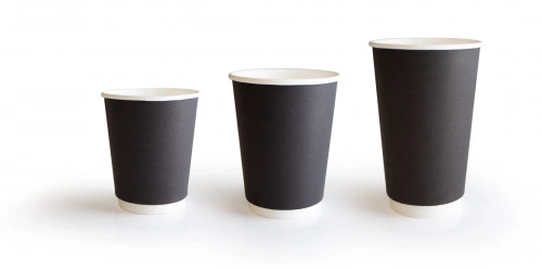 Двухслойный черный бумажный стакан с технологией ThermoCup 300 мл для больших порций чая и кофе, латте, капучино 90*60*111 мм