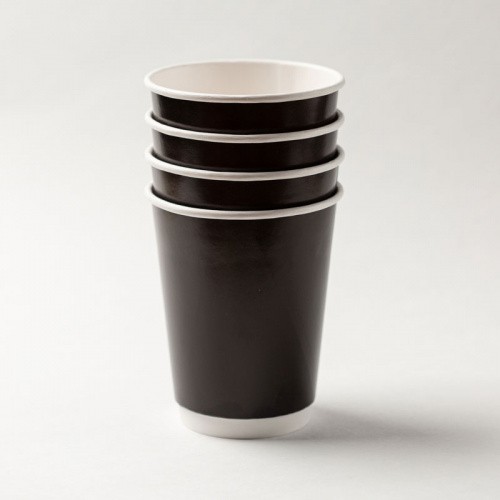 Двухслойный черный бумажный стакан с технологией ThermoCup 300 мл для больших порций чая и кофе, латте, капучино 90*60*111 мм